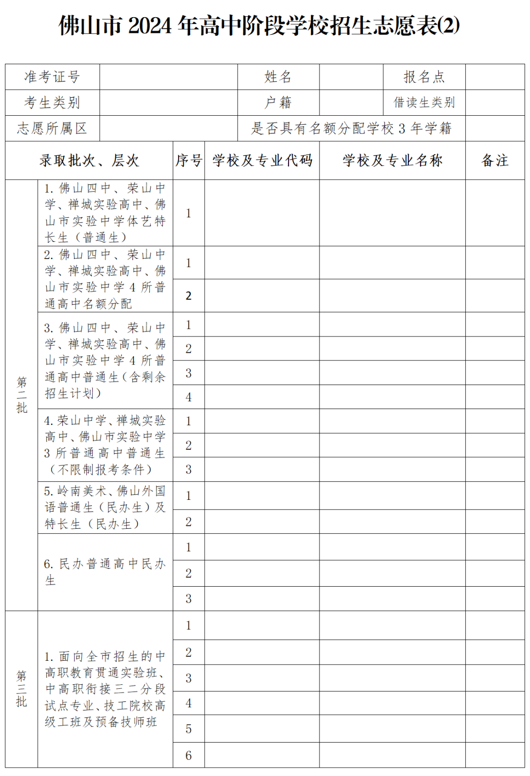 佛山中考志愿填报