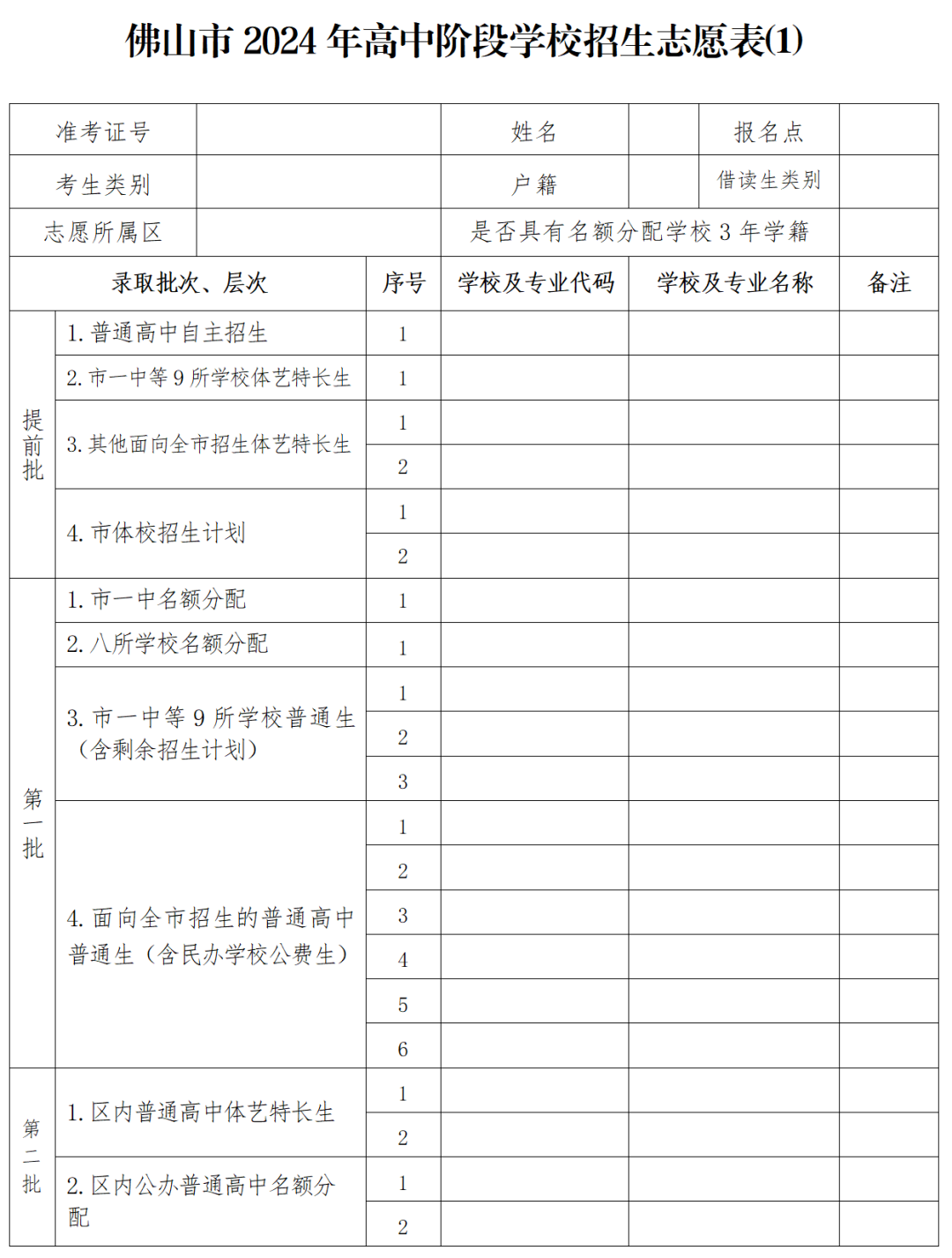 佛山中考志愿填报